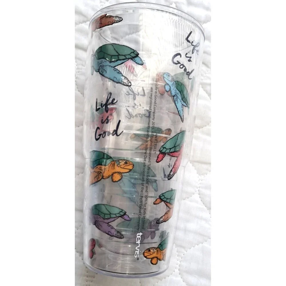 Tervis 24oz LIFE IS GOOD Sea Turtles With Blue Lid Tumbler Glass Cup